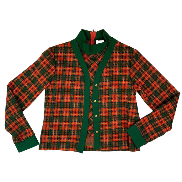 Vtg Sears Winnie The Pooh Button Sweater Vestigan Cardigan XS Plaid Red Green - Picture 1 of 14